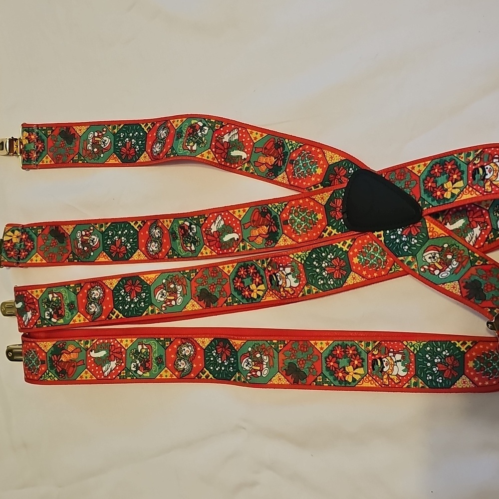 Snowman Tree Holly Christmas Holiday Suspenders Elastic Stretch Adjustable 54"